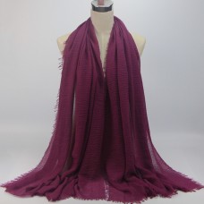 Fashion Solid Color Cotton&Linen Scarf Rucked Headcloth Head Wrap Shawl - Purple   